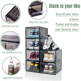 9 Pack X-Large Shoe Box, Thicken&Sturdy Shoe Storage Box with Clear Magnetic Door, Stackable Shoe Organizer with Solid Plastic, Drop Front Shoe Box for Sneaker Display Fit up to US Size 12 (Black)
