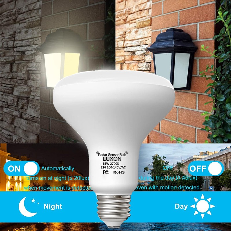 LUXON 15W BR25 Radar Motion Sensor Light Bulbs,Dusk to Dawn