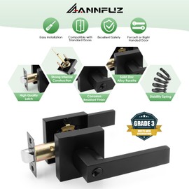 ANNFUZ 3Pack Bedroom Entry Door Handle with Lock and Keys,Exterior Front Door Lever,[Keyed Alike] Same Key Reversible Lever for Right & Left Side,for Entrance and Bedrooms