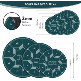 nuveti 24/31/47/55 inch Round Poker Mat for Texas Holdem | Portable Poker Table Top with Art Deco Layout Print 8 Player Game Layout Mat to Play Cards, Poker Games, Blackjack, Casino