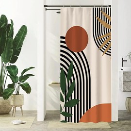 Uiiooazy Shower Curtain, Abstract Boho, Shower Curtain, Terracotta, Mid-Century Minimalist Shower Curtains, Anti Mould, Waterproof, Polyester Fabric, Washable Bathroom Curtain with 6 Hooks, 90 W x 180