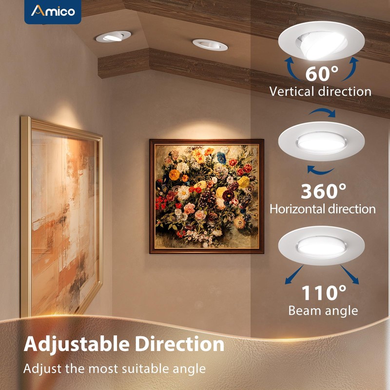 Amico 5/6 Inch Retrofit Eyeball Gimbal Can Lights 6 Pack,