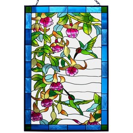 VEWOGARDEN Hummingbird Stained Glass Window Hangings, Bird Suncatcher Panel with Metal Chain for Windows Decor Indoor Outdoor (W10xH15 inch)