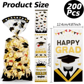 Leislam Graduation Treat Bags, Graduation Cellophane Treat Bags, 200 PCS Graduation Gift Bags, Graduation Cello Candy Cookie Bags with 200 Pcs Gold Ties for Graduation Party Favors Supplies, 4 Styles