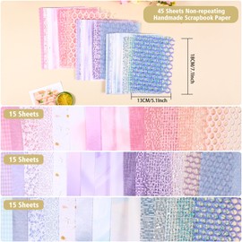 HLTOO 45 Sheets Handmade Scrapbook Paper, Craft Textured Decorative Paper, Snow Mesh Fabric Supplies Craft Kits, for Junk Journals, Wall Art Decor, Album, Picture Frames, 5.1 Inch x 7.1 Inch