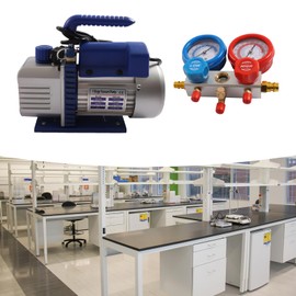 MuChaIOAK Vacuum Pump and Gauge Set, A/C 1/4 HP Combo Manifold Gauge Set, 180W 110V HVAC Air Vacuum Pump Kit Fit for R134a R410a and 1/4" Hose Blue