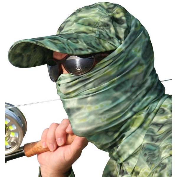 Aqua Design Fishing Hunting Masks Neck Gaiters for Men and Youth: UPF 50+ Sun Mask Protection: Camo Half Face Cover Balaclava Bandana: Green Bayou: Size XL