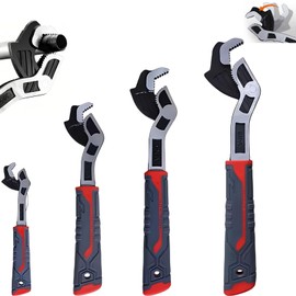 Self Adjusting Pipe Wrench,6" 8" 10" 12" Pipe Vise Micro 5 Wrench,Multifunctional Self-Locking Pipe Wrench Tool,3 Sides Teeth Self Locking Universal Adjustable Pipe Wrench Plumbers Wrench.(MIX-4PCS)