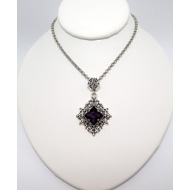 Moon Maiden Jewelry Gothic Victorian Steampunk Silver Filigree Necklace Pendant Choker Bridal Wedding Renaissance Medieval Edwardian Celtic Art Nouveau Goth (Deep Violet Purple)