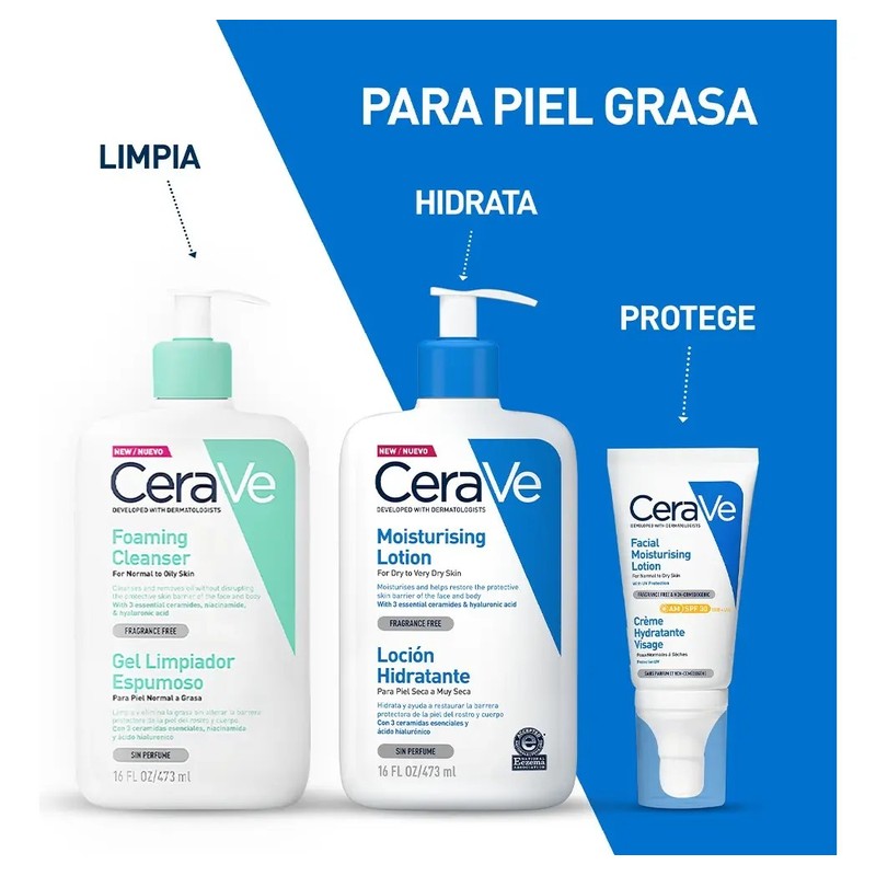 CeraVe Gel Limpiador Espumoso facial para Piel Mixta a Grasa