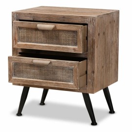 Baxton Studio Calida Whitewashed Brown Wood and Rattan 2-Drawer End Table