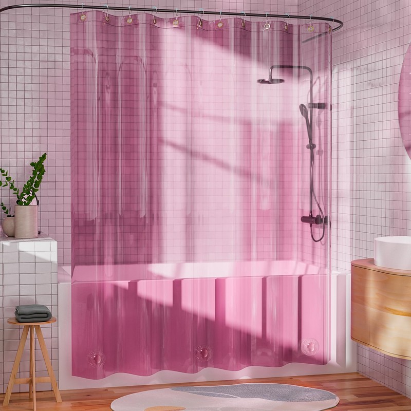 AmazerBath Shower Curtain Liner, 100% EVA Soft Clear Pink Heavy