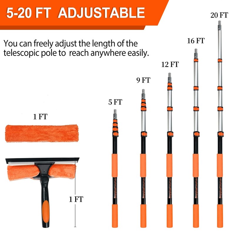 Buyplus 26Ft High Reach Squeegee for Window Cleaning Kit with