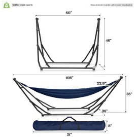 Tranquillo UniGen Hammock, Hammock with Stand Heavy Duty Indoor/Outdoor Hammock with Signature Steel Stand, 600lbs Premium Foldable, Durable 2-Layered Soft Polyester, Aegean