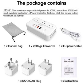 Lukwrode 220V to 110V Voltage Converter Universal Travel Adapter with 35W PD 2 USB A Port 2 USB C, US to Europe International Power Converter Combo Plug for Worldwide European US EU AU UK White-T