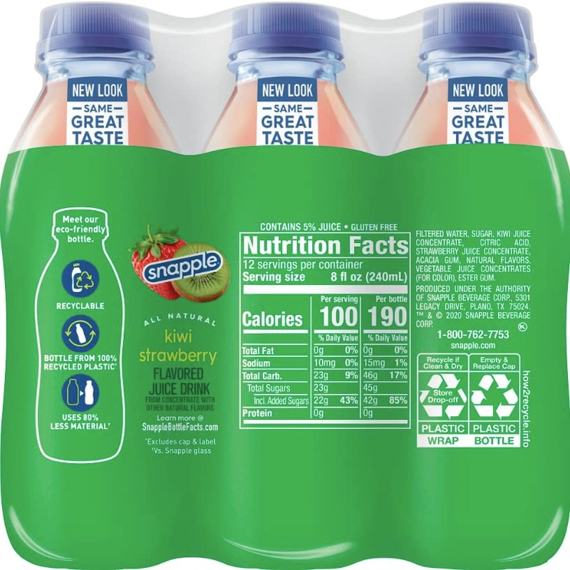 Snapple Kiwi Strawberry All Natural Juice Drink Gluten Free 100%