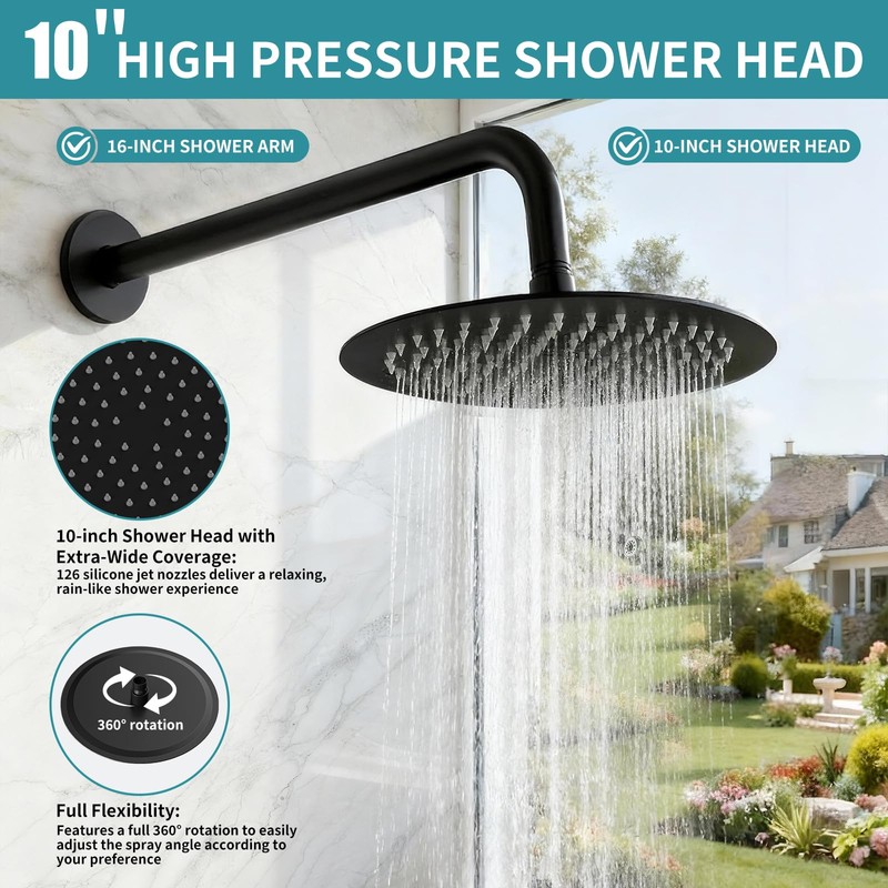 Shower Faucet Set,10-Inch Round Rainfall Showerhead with Dual-Function Handheld Spray,Brass