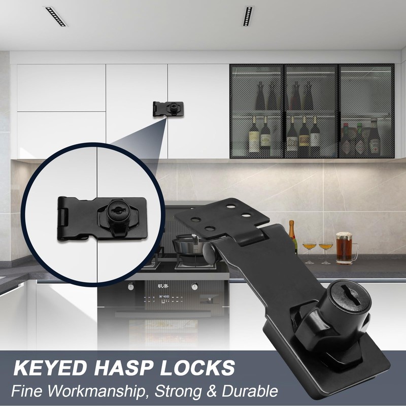 Kyuionty 2Pcs Keyed Hasp Locks 4 Inch Twist Knob Keyed