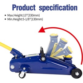 PONO Heavy Duty 2-Ton Hydraulic Low Profile Floor Jack - 4000 lb Capacity, 5-1/8" to 13" Lift Range, Car Service Trolley Jack for Auto Repair (Blue AA51)