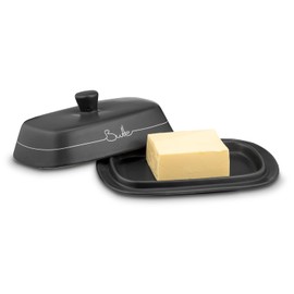 KHG Flour, sugar, salt storage, storage jars set, 3 pieces, ceramic stoneware, anthracite grey, wooden lid bamboo, flour pot, sugar pot, salt pot, airtight closure, BPA-free