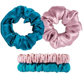 ZOCONE 100% Pure Mulberry Silk Hair Scrunchies 19 Momme Natural Hair Scrunchies Soft and Comfortable for Women and Girls (Kong Blue+Bean Paste)