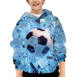HaniLav 3D Print Hoodies for Teen Boys Girls Kids Graphic Printed Sweatshirt Pullover with Pocket,Blue Soccer Ball,M