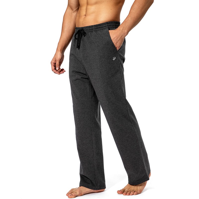 Pudolla Men's Cotton Yoga Sweatpants Athletic Lounge Pants Open Bottom