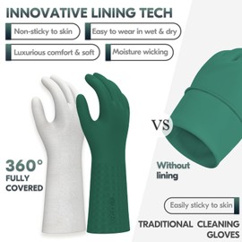Vgo... 1 Pair Reusable Household Aromas Gloves,Innovative Lined Dishwashing Gloves,Durable Cleaning Gloves,Long Sleeves Kitchen Gloves(Dark Green,Size L,TP1117)
