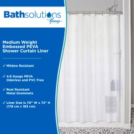 Kenney KN61151 Medium Weight 5 Gauge Embossed Waterproof PEVA Shower Curtain Liner with Rust-Resistant Metal Grommets for Bathroom, 70" W x 72" H, Clear
