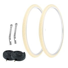 PRO+ Pair of Bicycle TIRE 700 x 32 Cream/Cream SIDEWALL (2) Tires W/Heavy Duty Tubes 33MM Schrader Valve & TIRE LEVERS G-5013