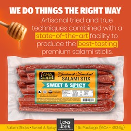 Long John Snacks Sweet & Spicy Dried Salami Stix – Made with Premium Pork & Beef Smoked Cuts – Gluten-Free, Bold Flavor & High Heat – Perfect Blend of Sweet & Spicy–16oz.
