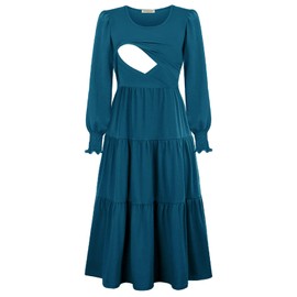 CzzzyL Women Nursing Dresses for Breastfeeding Scoop Neck Casual Put Up Outfit Slight Feminine Loose Fall Tiered Dress(PurplishBlue,X-Large)