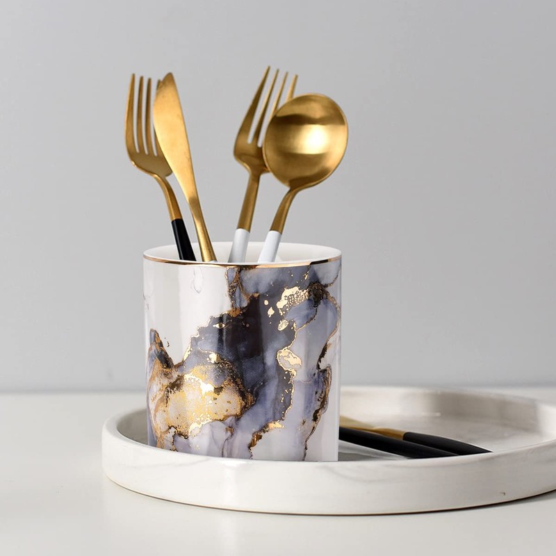 WAVEYU Marble Pencil Holder, Durable Ceramic Desk Organizer Office Supplies,Desktop