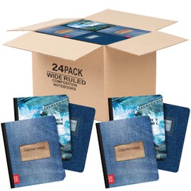 E-CLIPS USA Composition Notebook Wide Ruled, Aesthetic Composition Notebook Hard Cover Jean Print Preppy Composition Notebook, 100 sheets 200 Pages (24 Pack)