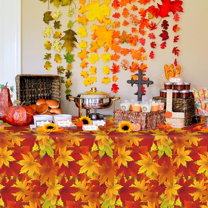 UROINEPA Fall Tablecloth 3 Pcs Thanksgiving Tablecloth Rectangle Maple Leaf