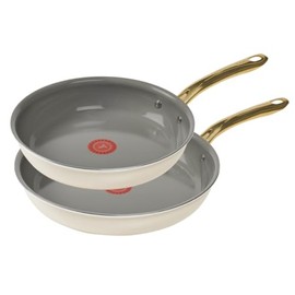 T-Fal Preserve Ceramic Nonstick Frying Pan 2-Pc Set, 8.5" & 11", Oven Broiler Safe up to 350°F Cookware, InoCeram Glide Technology, Frying Pan Skillet, Pots & Pans, Beige