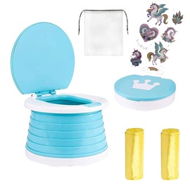 Foldable potty chair Portable Potty Seat for Toddler Folding potty seat travel Toddler Training Toilet Indoor/Outdoor Potty for kids (Light Blue)