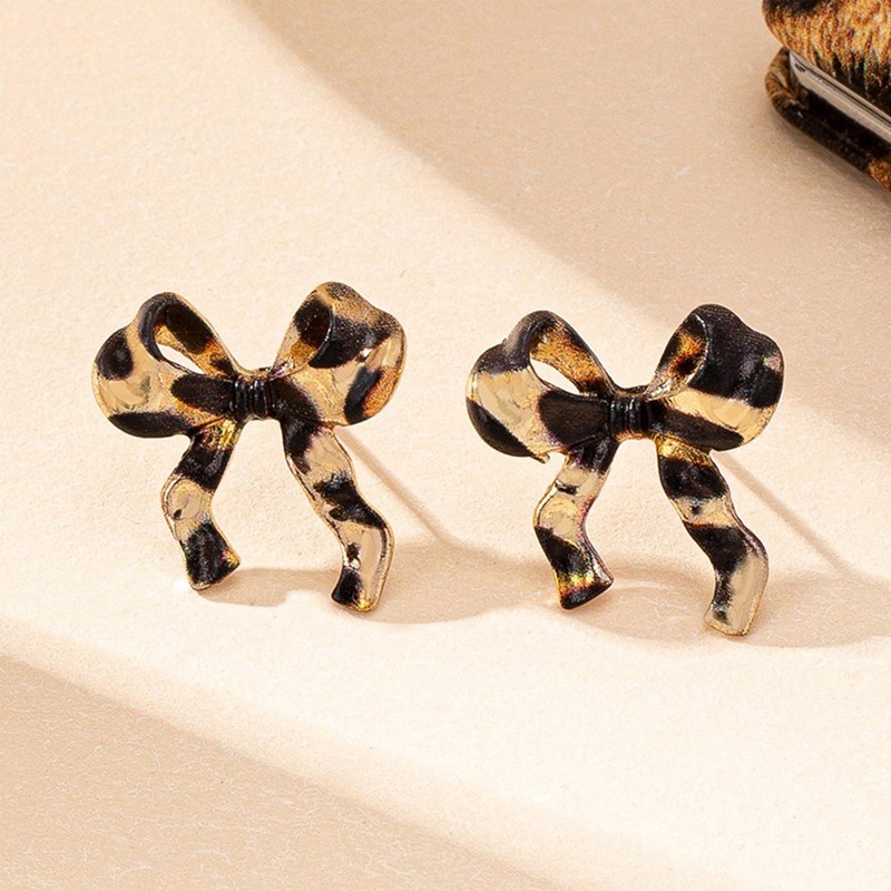 Boho Leopard Bow Earrings for Women Leopard Bowknot Statement Earrings