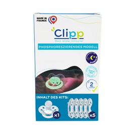 CLIPP - Clip Set Phosphorescent Pacifier - 5 Collars for Progressive Stop - Gradual Weaning, Easy and Gentle - Ages 2+