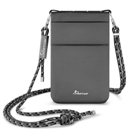 SIMTOP Kleine Handy Umhängetasche Brustbeutel Wasserdicht mit RFID-Schutz,Smartphone Handytasche mit Umhängen für Passport,Kreditkarten,Münzen und Reise Zubehör Leichte Tasche Dunkelgrau