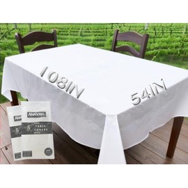 ANAVAH Disposable Paper Tablecloth for Rectangle Table White 3 Ply Paper & Plastic TableClothes,54 x 108 Inch 5 Pack Tablecover, Suitable for Various Occasions Parties, Indoor & Outdoor Banquet Use