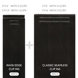 WENNALIFE Invisi Edge & Classic Seamless Clip in Hair Extensions Real Human Hair, 16 Inch 130 7pcs Natural Black Hair Extensions for Women Invisible Straight Injection Extensiones de Cabello Humano