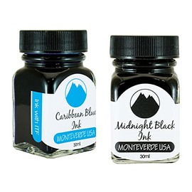 Monteverde 60ml Core Fountain Pen Ink Bottle (30ml Caribbean Blue Ink Bottle G309CU, 30ml Midnight Black Ink Bottle G309MB)