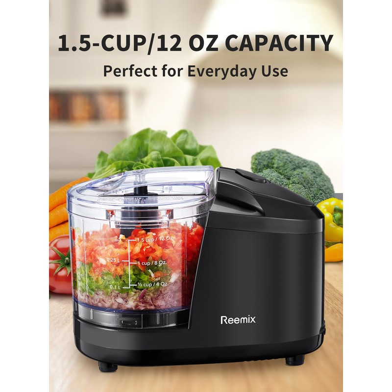 Reemix 1.5-Cup One-Touch Electric Food Chopper, 100W Mini Food Processor