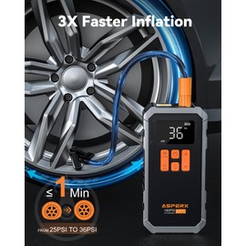 AsperX 160PSI Cordless Tire Inflator Air Compressor – Portable Rechargeable Air Pump with LCD Display, Auto Shut Off, LED Light & Carrying Case | Fast Inflation for Car Tires, Bike, Motorcycle, Balls