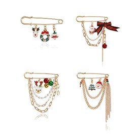 4 Pcs Christmas Brooch Pins Set for Women Men Christmas Tree Wreath Snowman Reindeer Christmas Ornament Jewelry Pins Gift Cute Holiday Xmas Lapel Brooch Pins