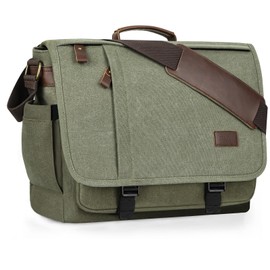 ESTARER Men's Messenger Bag 17.3 Inch, Water-resistant Canvas Laptop Bag, Computer Shoulder Bag for College Travel Work, Army Green