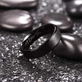 King Will 7mm Stainless Steel Ring Black Plated Matte Finish&Polished Beveled Edge with Laser Etched I Love You 11.5