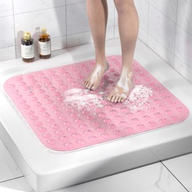 HITSLAM Non-Slip Shower Mat, 53 x 53 cm, Non-Slip Shower Mat with Suction Cups, Bath Mat, Non-Slip BPA Free, Machine Washable Bath Mat, Soft on the Feet, Non-Slip Mat, Shower, Pink