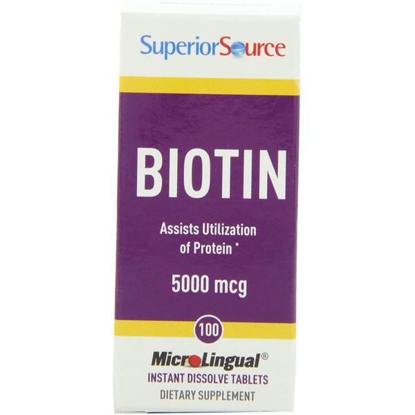 Superior Source Biotin 5000 mcg Vitamins & Minerals Unisex Sublingual Instant Dissolve Tablets for Hair, Skin, and Nails Growth - 100 Count